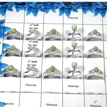 Prehnite Cab - N - 100 Gms 4 to 9 Newly Arrival Natural Green Prehnite Cab Gemstone 925 Silver Ring Approx. 30 To 35 Pcs. WSLR96