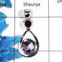 Amethyst & Garnet Cut F - NSP943 - Indian Company Made Solid 92.5% Sterling Silver Plain Setting Pendant