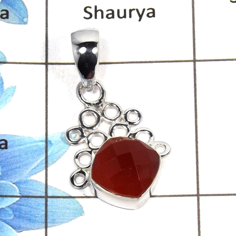 Red Onyx Cut G - NSP946 - Solid 92.5% Sterling Silver Natural Red Onyx Cut Gemstone Designer Pendant