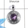 Amethyst Cut B - NSP949 - 925 Sterling Silver Natural Purple Amethyst 10mm Round Cut Gemstone Designer Pendant