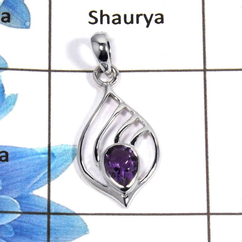 Amethyst Cut A - NSP954 - Natural Purple Amethyst Cut Gemstone 925 Sterling Silver Light Weight Designer Pendant