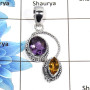 Amethyst & Citrine Cut K - NSP957 - Natural Amethyst & Citrine Cut Gemstone 925 Sterling Silver Designer Pendant