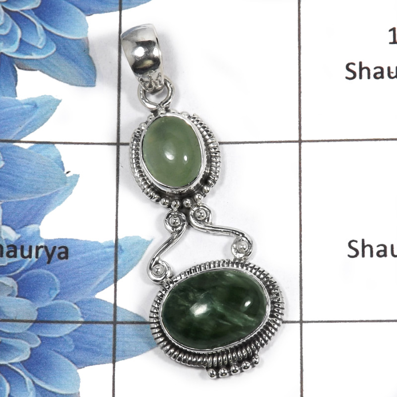 Seraphinite & Prynite D - NSP958 - Indian Beautiful Handmade Designer 925 Sterling Silver Pendent
