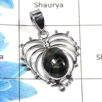 Seraphinite Cab D - NSP963 - 925 Sterling Silver Natural Green Seraphinite Oval Cab Gemstone Designer Pendant