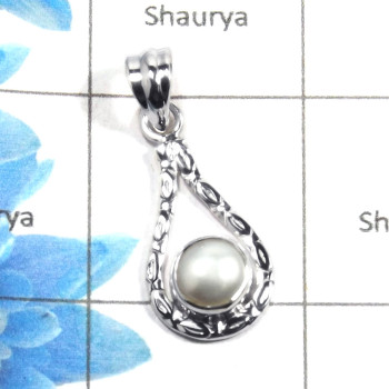 Pearl Cab D - NSP965 - Natural Freshwater Pearl Round Cab Gemstone 925 Sterling Silver Designer Pendant