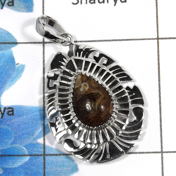 Turtella Jasper G - NSP966 - Solid 92.5% Sterling Silver Natural Gemstone Plain Setting Pendant