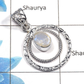 Rainbow Moonstone Cut M - NSP978 - 925 Sterling Silver Natural Rainbow Moonstone Cut Gemstone Designer Pendant