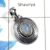 Rainbow Moonstone Cut H - NSP980 - Natural Blue Fire Rainbow Moonstone Cut Gemstone 925 Silver Designer Pendant