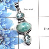 Larimar Cab & Blue Topaz Cut D - NSP985 - Indian Company Made Solid 925 Sterling Silver Plain Setting Pendant