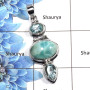 Larimar Cab & Blue Topaz Cut D - NSP985 - Indian Company Made Solid 925 Sterling Silver Plain Setting Pendant