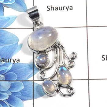 Rainbow Moonstone Cab K - NSP986 - Natural Blue Fire Rainbow Moonstone Cab Gemstone 925 Sterling Silver Designer Pendant