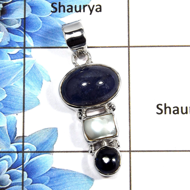 Tanzanite & Pearl Cab I - NSP995 - 925 Sterling Silver Natural Blue Tanzanite & Pearl Gemstone Handmade Pendant