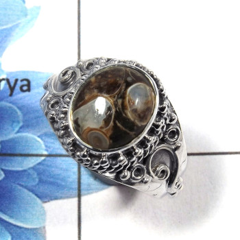 Turtella Jasper Cab A - NSR996 - Natural Turtella Jasper Gemstone Solid 925 Sterling Silver Designer Ring
