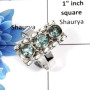 Blue Topaz Cut P - NSR999 - Solid 92.5% Sterling Silver Natural Blue Topaz Round Cut Gemstone Designer Ring
