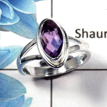 Amethyst Cut G - RBS845 - 5x10mm Marquise Shape Natural Amethyst Cut Gemstone 925 Silver Light Weight Ring