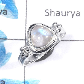 Rainbow Moonstone Cab F - RBS851 - Solid 92.5% Sterling Silver Natural Blue Fire Rainbow Moonstone Designer Ring