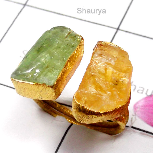 Citrine Rough B - RGP999-Rough Gemstone Silver Gold Plated Ring Citrine Rough B - RGP999-Rough Gemstone Silver Gold Plated Ring