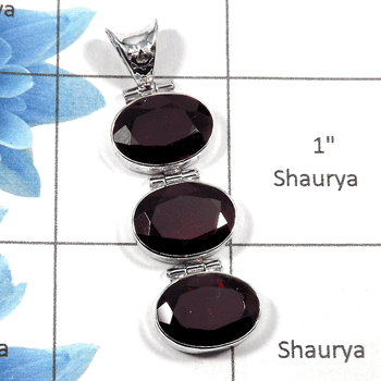 Garnet Cut SALE737 - Natural Red Garnet Cut Gemstone Solid 925 Sterling Silver Plain Setting Pendant