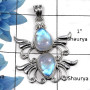 Rainbow Moonstone SALE831 - Natural Blue Fire Rainbow Moonstone Gemstone 925 Sterling Silver Designer Pendant