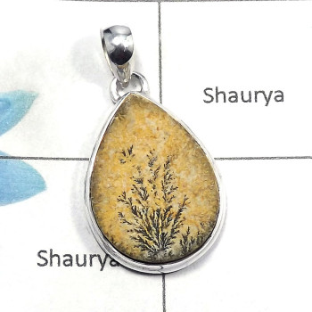 German Psilomelane Dendrite SALE834 - Natural German Psilomelane Dendrite Gemstone 925 Sterling Silver Pendant