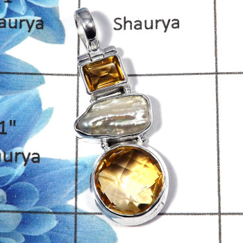 Citrine & Pearl - SALE917 - Awesome Natural Citrine & Pearl Gemstone 925 Sterling Silver Plain Setting Pendant Citrine & Pearl - SALE917 - Awesome Natural Citrine & Pearl Gemstone 925 Sterling Silver Plain Setting Pendant