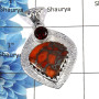 Red Copper Turquoise & Garnet - SALE998 - Red Copper Turquoise & Garnet STone 925 Sterling Silver New Year Sale Pendant