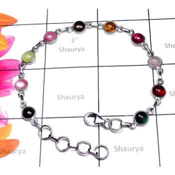 Tourmaline C - SBB995-Semiprecious Gemstone Sterling Silver Bejal Bracelet