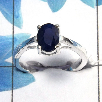 Sapphire Cut O - SCR758 - Gorgeous Natural Blue Sapphire Cut Gemstone Casting Ring 925 Sterling Silver