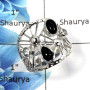 Black Onyx Cab & Crystal Cut O - SCR765 - Natural Black Onyx & Crystal Gemstone 925 Sterling Silver Casting Ring