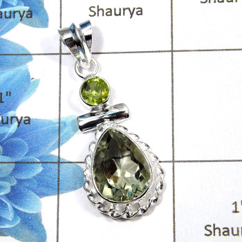 Green Amethyst & Peridot Cut - H SD407 - Natural Green Amethyst & Peridot Cut Gemstone 925 Silver Designer Pendant