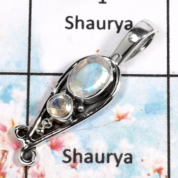 Rainbow Moonstone-F SD413-Blue Fire Cut Gemstone Handmade Light Weight Pendant 925 Sterling Silver