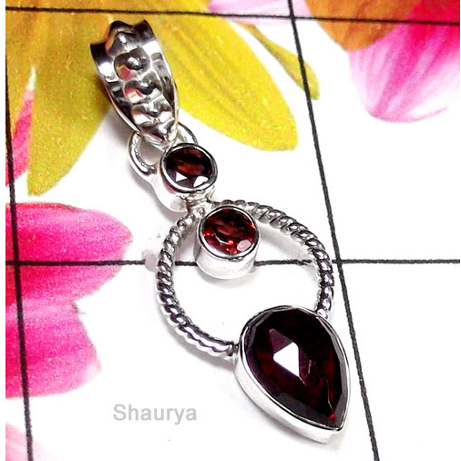 Garnet B - SD978-Exclusive Silver Multi Gemstone Fancy Pendant