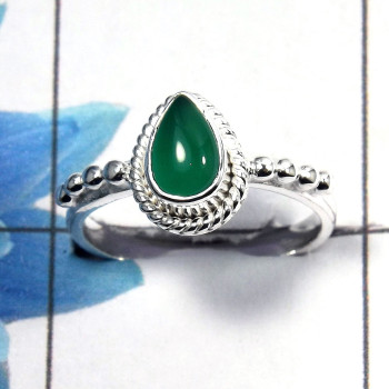 Green Onyx Cab C - SDR467 - Natural Green Onyx Pear Shape Gemstone 925 Sterling Silver Designer Ring