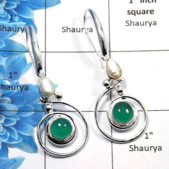 Green Onyx & Pearl Cab - A SDE534 - Natural Green Onyx & Pearl Cab Gemstone 925 Sterling Silver Designer Earrings Green Onyx & Pearl Cab - A SDE534 - Natural Green Onyx & Pearl Cab Gemstone 925 Sterling Silver Designer Earrings