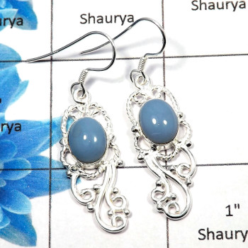 Blue Opal Cab - E SDE538 - Stunning Natural Blue Opal Gemstone Solid 925 Sterling Silver Designer Earrings Blue Opal Cab - E SDE538 - Stunning Natural Blue Opal Gemstone Solid 925 Sterling Silver Designer Earrings
