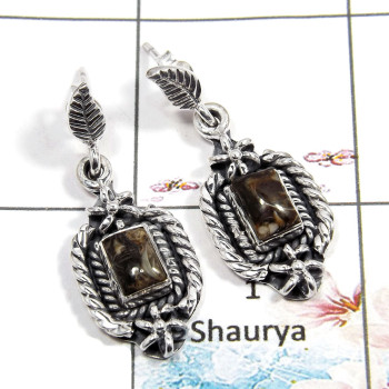 Turtella Jasper Cab - E SDE543 - Solid 925 Silver Handmade Turtella Jasper Gemstone Designer Earrings