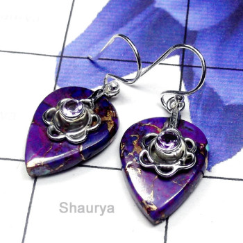 Purple Copper Turquoise *O - SDE962-Precious Gemstone Fantastic Earring