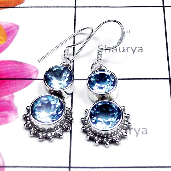 Blue Topaz E - SDE988-Gorgeous Design Precious Gemstone Earrings