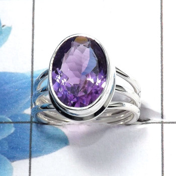 Amethyst Cut H - SDR462 - Solid 92.5% Sterling Silver Natural Purple Amethyst Cut Gemstone Designer Ring Amethyst Cut H - SDR462 - Solid 92.5% Sterling Silver Natural Purple Amethyst Cut Gemstone Designer Ring