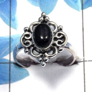 Blue Sunstone Cab C - SDR469 - Gorgeous Natural Blue Sunstone Cab Gemstone 925 Sterling Silver Designer Ring