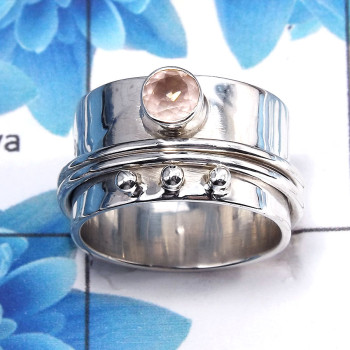 Rose Quartz Cut C - SDR481 - Solid 925 Sterling Silver Natural Rose Quartz Cut Gemstone Designer Band Ring Rose Quartz Cut C - SDR481 - Solid 925 Sterling Silver Natural Rose Quartz Cut Gemstone Designer Band Ring