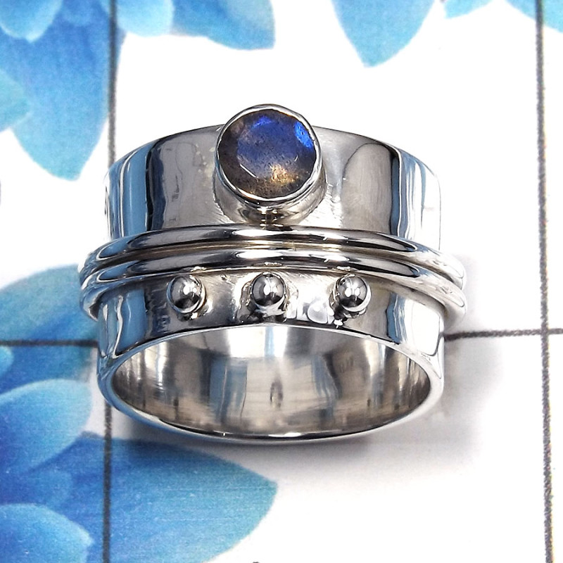 Labradorite Cut D - SDR481 - Gorgeous Natural Blue Fire Labradorite Cut Gemstone 925 Silver Designer Band Ring Labradorite Cut D - SDR481 - Gorgeous Natural Blue Fire Labradorite Cut Gemstone 925 Silver Designer Band Ring