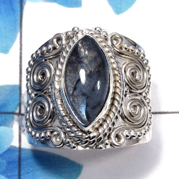 Labradorite Cab A - SDR483 - Natural Blue Labradorite Cab Gemstone 925 Sterling Silver Designer Ring