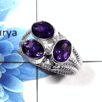 Amethyst Cut E - SDR501 - Newly Arrival Natural Purple Amethyst Cut Gemstone 925 Sterling Silver Designer Ring