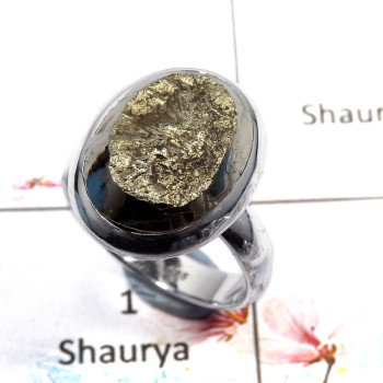 Pyrite Druzy Cab - B - SDR504 - Solid 92.5% Sterling Silver Natural Pyrite Druzy Gemstone Designer Ring Pyrite Druzy Cab - B - SDR504 - Solid 92.5% Sterling Silver Natural Pyrite Druzy Gemstone Designer Ring