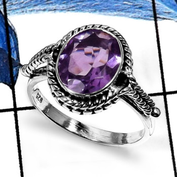 Amethyst Cut N-SDR506- New Look Cut Amethyst Stone Ring 925 Sterling Silver