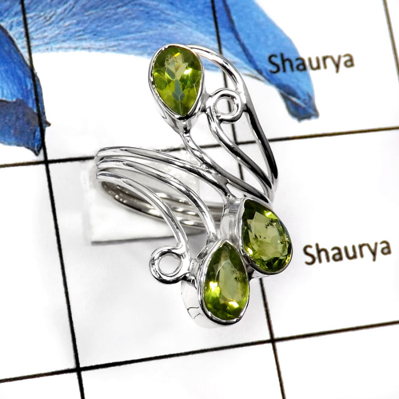 Peridot Cut-F SDR507-5x8 Pear Shape Cut Gemstone Designer Ring 925 Sterling Silver