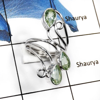 Green Amethyst Cut-G SDR507-Classic Cut Gemstone Handmade Women's Ring 925 Sterling Silver