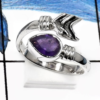Amethyst Cut-B SDR509-Classic Cut Gemstone Small Ring 925 Sterling Silver