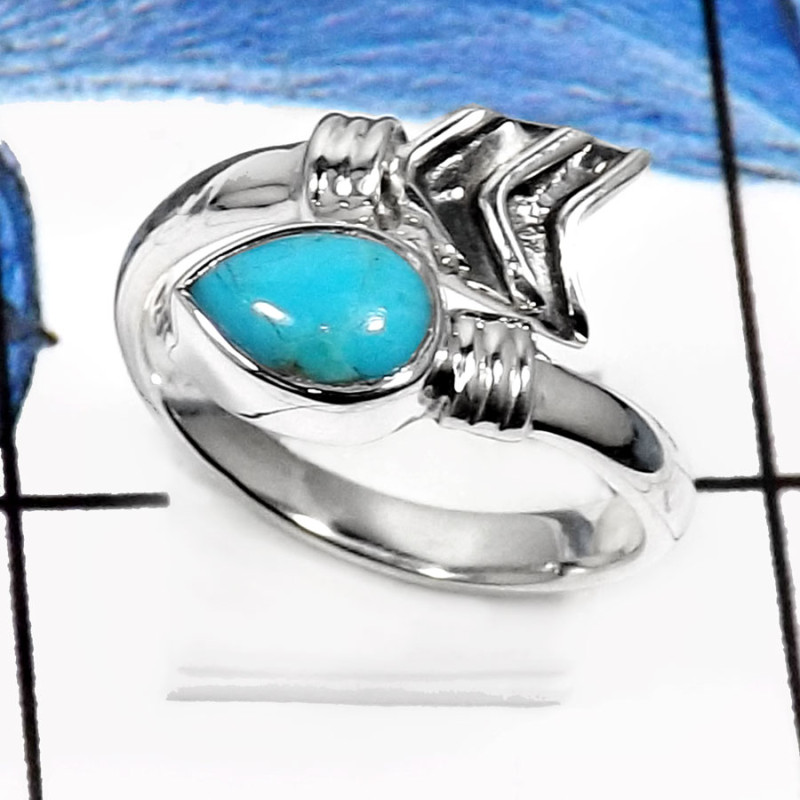 Blue Turquoise-O SDR510-Elegant Cabochon Gemstones Designer Rings 925 Sterling Silver